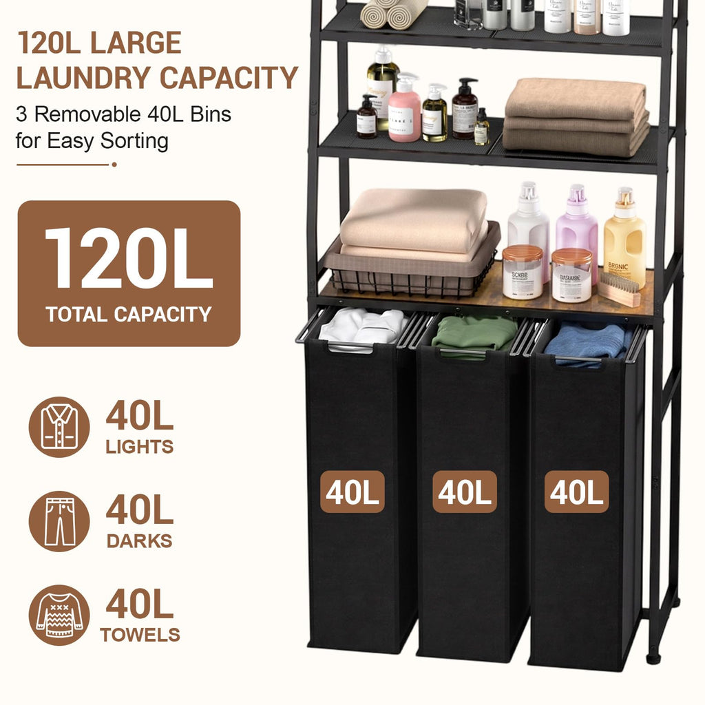 Hamper 3 Section, 4 Tier Laundry Basket Organizer