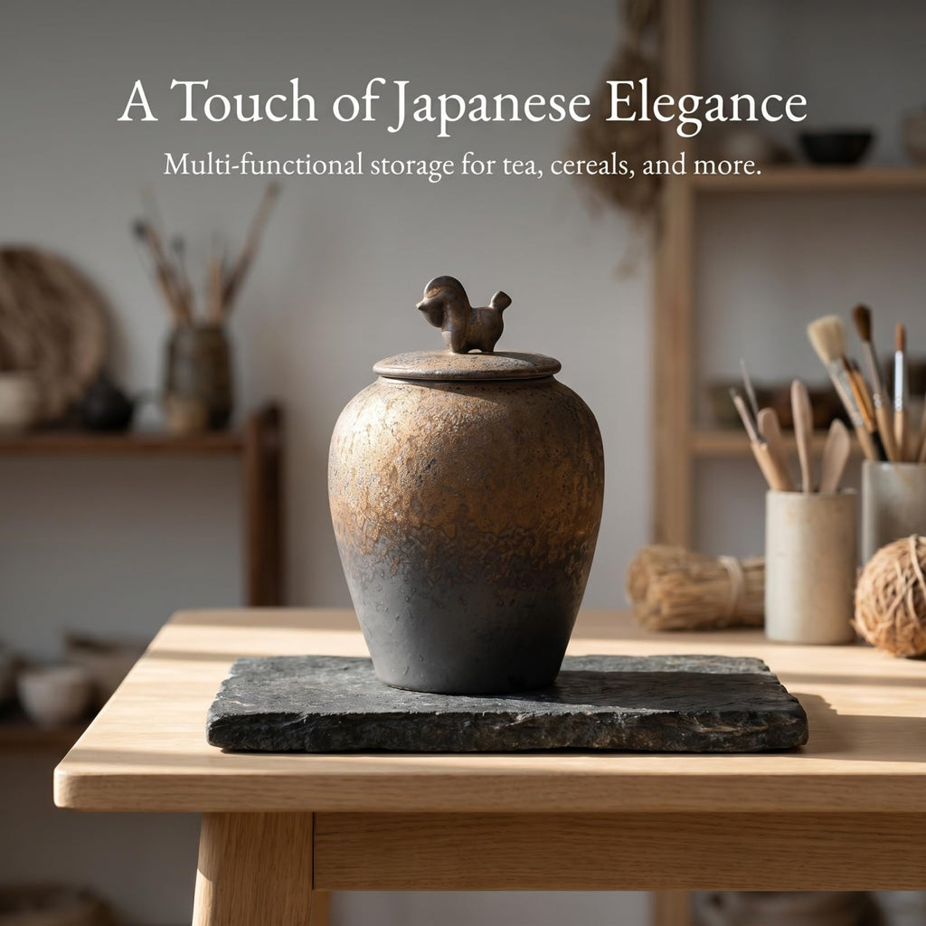 Ceramic Tea Leaf Storage Jar with Airtight Lid Small Japanese Style Tea Canister for Storage and Food Organization