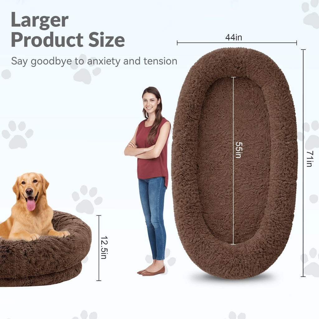 Human Dog Bed for Adult Faux Fur Washable Human Dog Bed Portable Handle, Egg Orthopedic Foam Human Bed