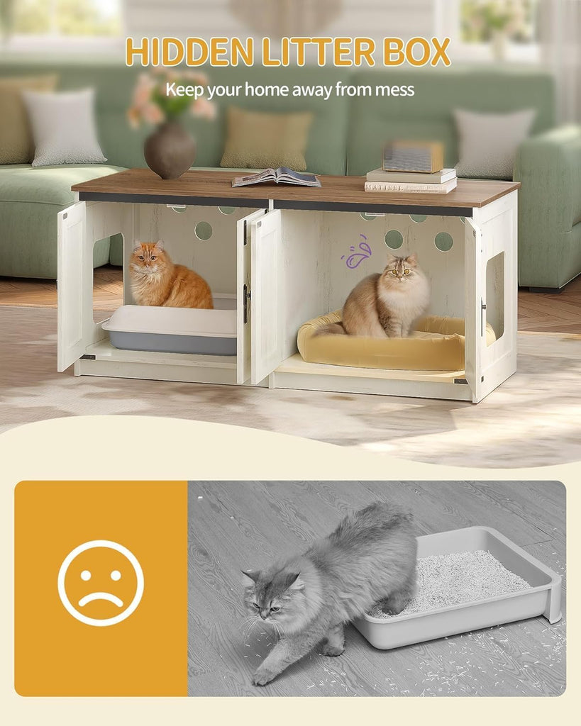 Cat Litter Box Enclosure for 2 Cats, Hidden Litter Box Furniture