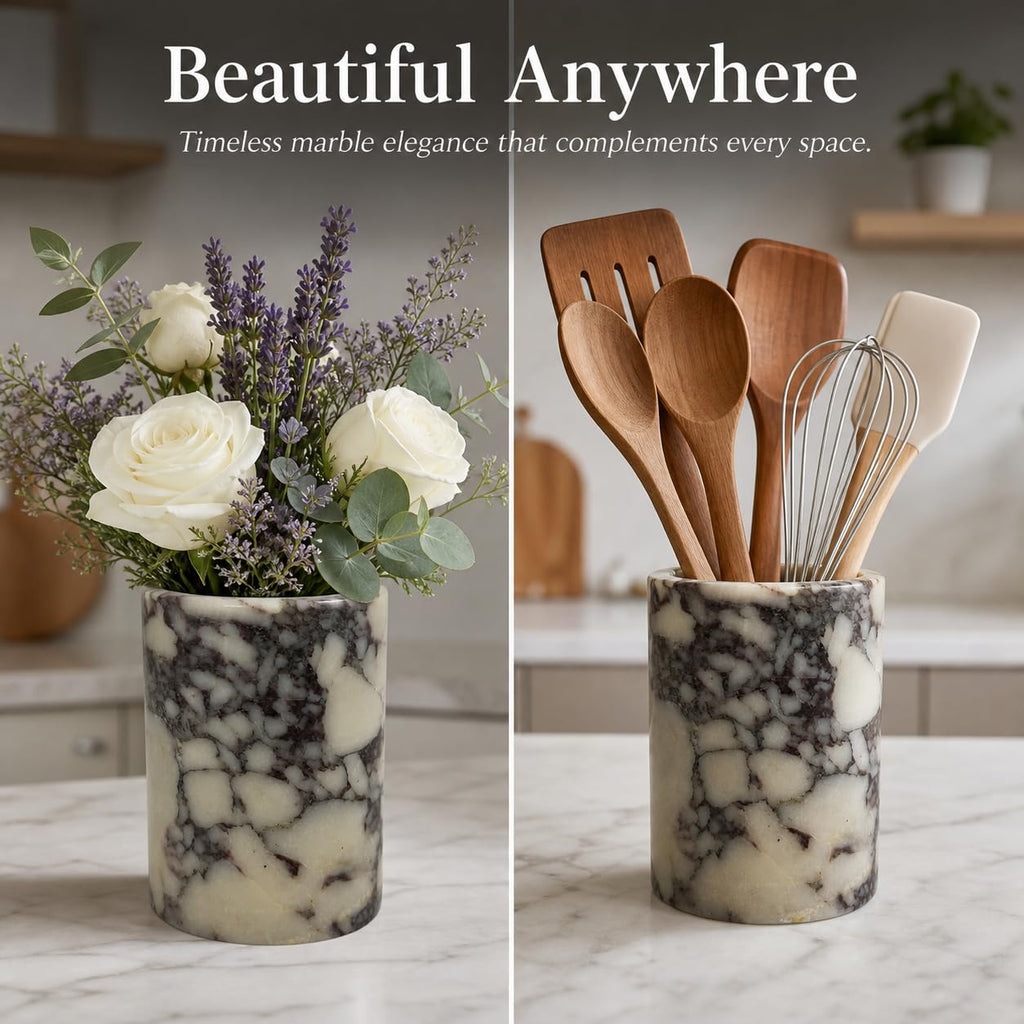 Marble Wine Chiller Bucket, Calacatta Viola Kitchen Utensil Holder