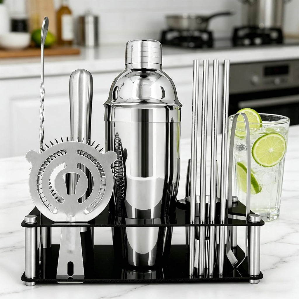 14-Piece Cocktail Shaker Set with Stand, Bartender Kit, 25oz Shakers, Bar Set Cocktail Shaker Set, Jigger - Set of 14
