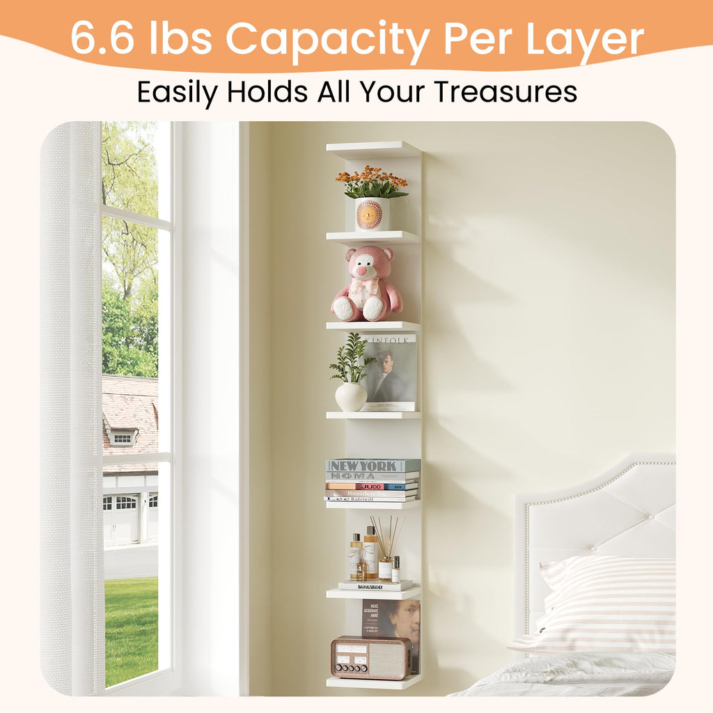 7-Tier Floating Wall Shelf, White Vertical Vanity Decor Shelves