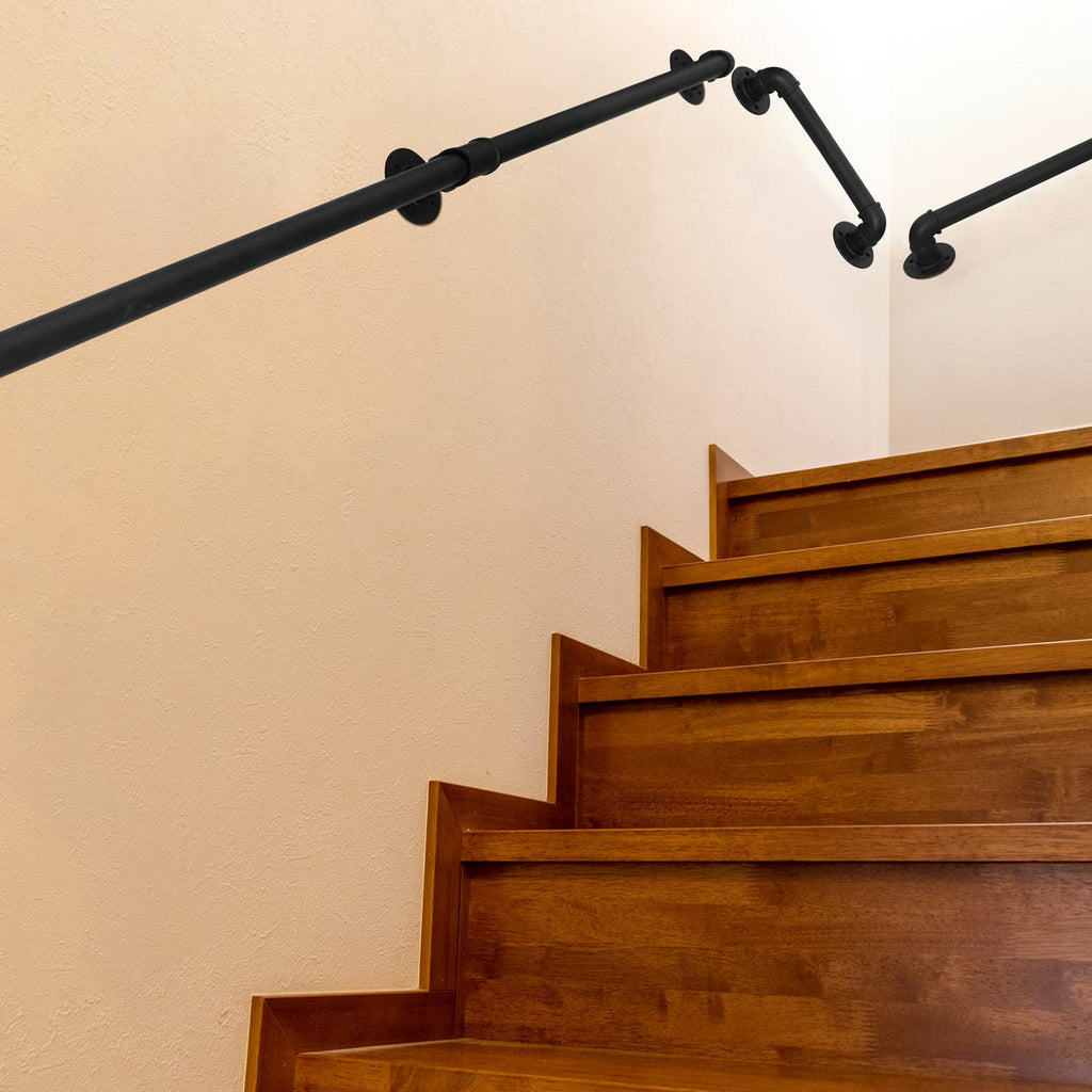 6.6FT Industrial Pipe Wall Handrail, Farmhouse Stairway Railing with 1-1/4 Inch Outer Diameter Pipe, Vintage Style