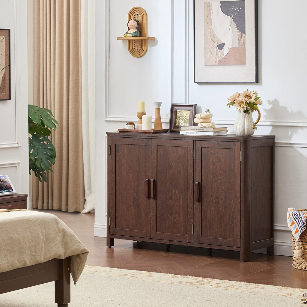 Walnut Sideboard Buffet Cabinet, 46" Arc-Shaped Storage Credenza