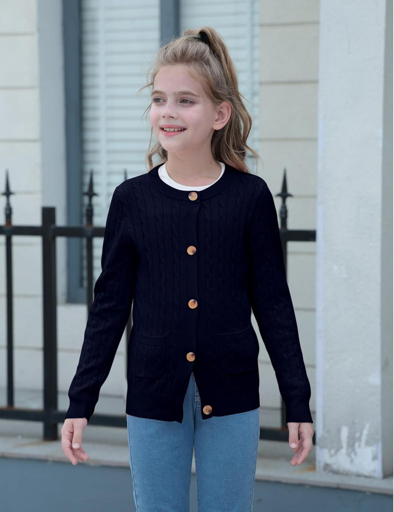 Long Sleeve Button Down Sweater Toddler Kids Knit School Uniforms Sweaters with Pockets