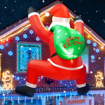 6FT Christmas Inflatable Decorations Hanging Santa Built-in Bright LEDs, Climbing Santa Claus with Gift Bag Christmas