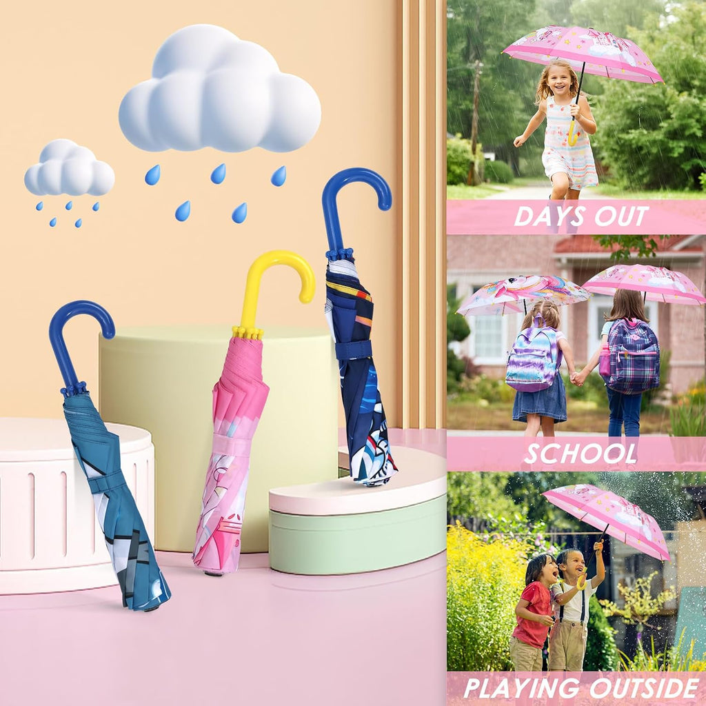 Kids Umbrella Children Travel Umbrellas Reinforced Canopy with Pinch Free Closure and Colorful Design Lightweight