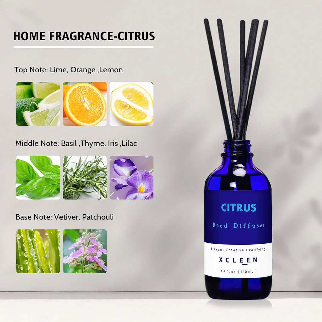 Citrus Scented Reed Diffuser, Orange, Lime & Lemon Oil Reed Diffuser, Real Citrus! Holiday Home Fragrance Office Decor - Set of 37