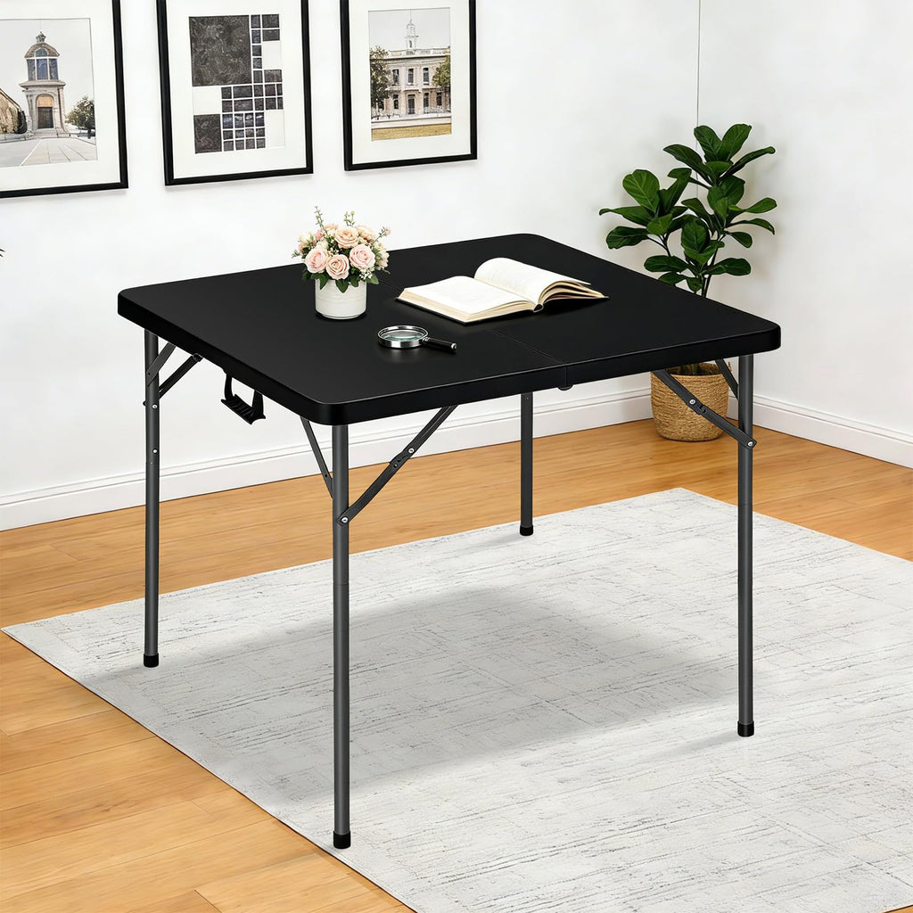 34" Square Folding Card Table, Fold in Half Heavy Duty Portable Table with Removable Legs and Carrying Handle, White
