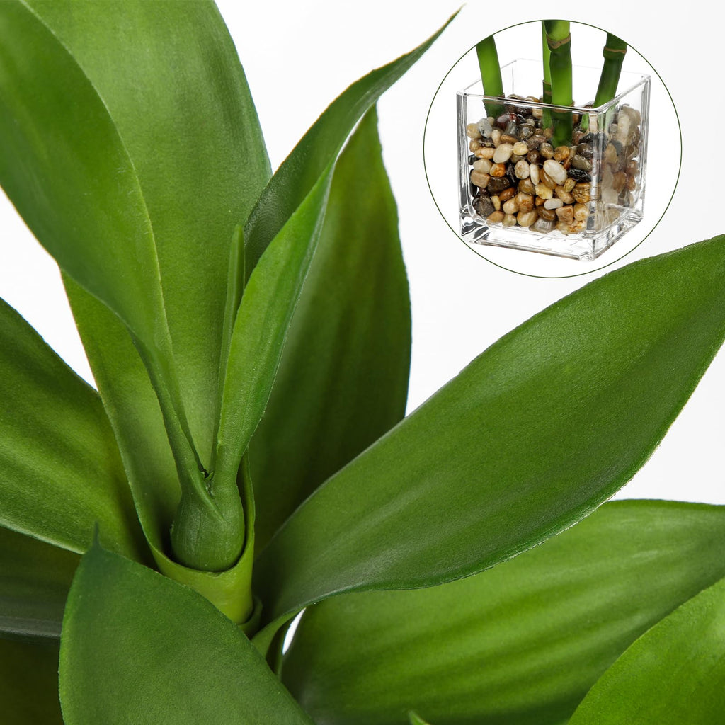 Artificial Lucky Bamboo Plant 17.3 Fake Plant in Rectangular Glass Pot for Centerpiece Table Decorations Farmhouse