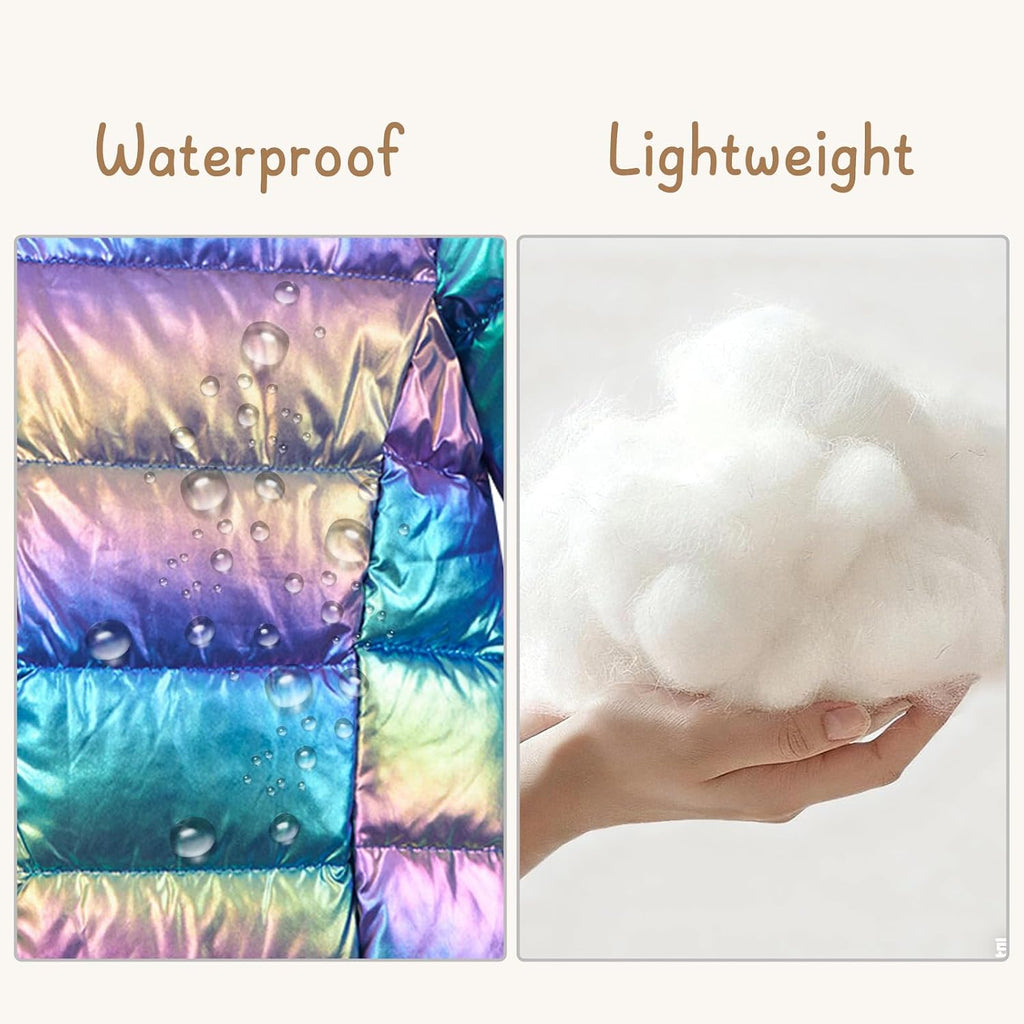 Girls Winter Coat Shiny Gradient Lightweight Puffer Jacket
