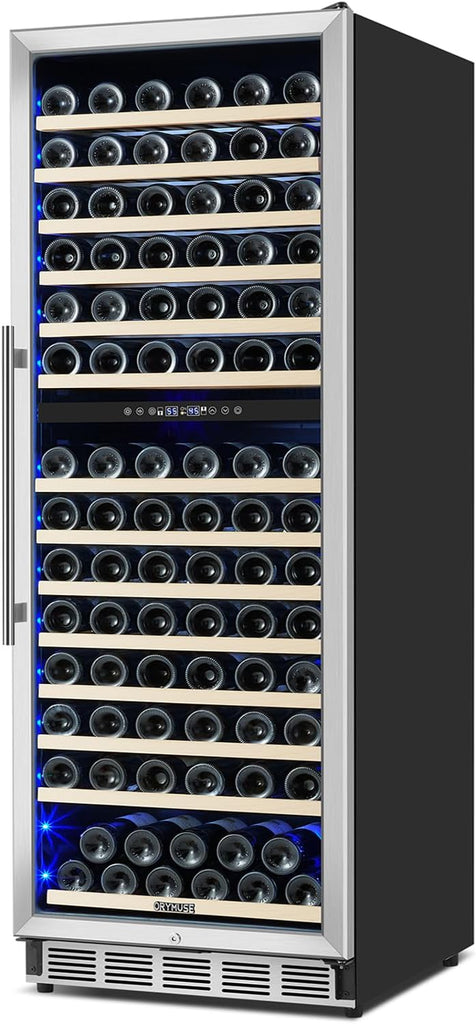 Dual Zone Wine Fridge Freestanding 175 Bottle, 24 Inch Large Capacity Built