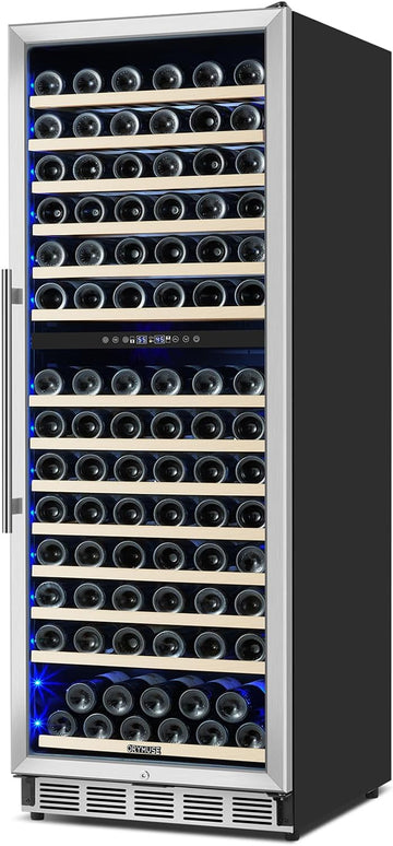 Dual Zone Wine Fridge Freestanding 175 Bottle, 24 Inch Large Capacity Built