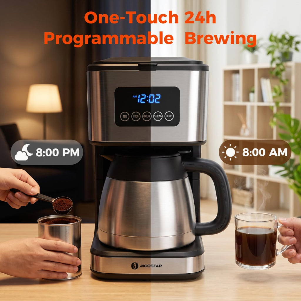 Programmable Coffee Maker with Thermal carafe, Black & Silver