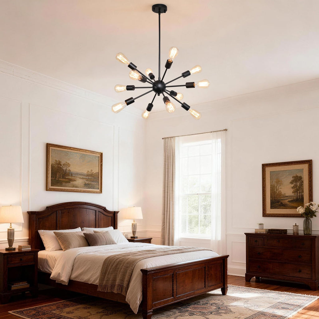 12-Light Black Farmhouse Sputnik Chandeliers Light Fixture