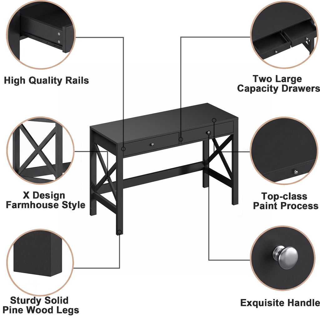 47.2 Inches Farmhouse Computer Desk with 2 Drawers