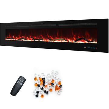 72 inches Electric Fireplace Inserts, Recessed and Wall Mounted Fireplace Heater, Large Screen w/Thermostat, Remote &