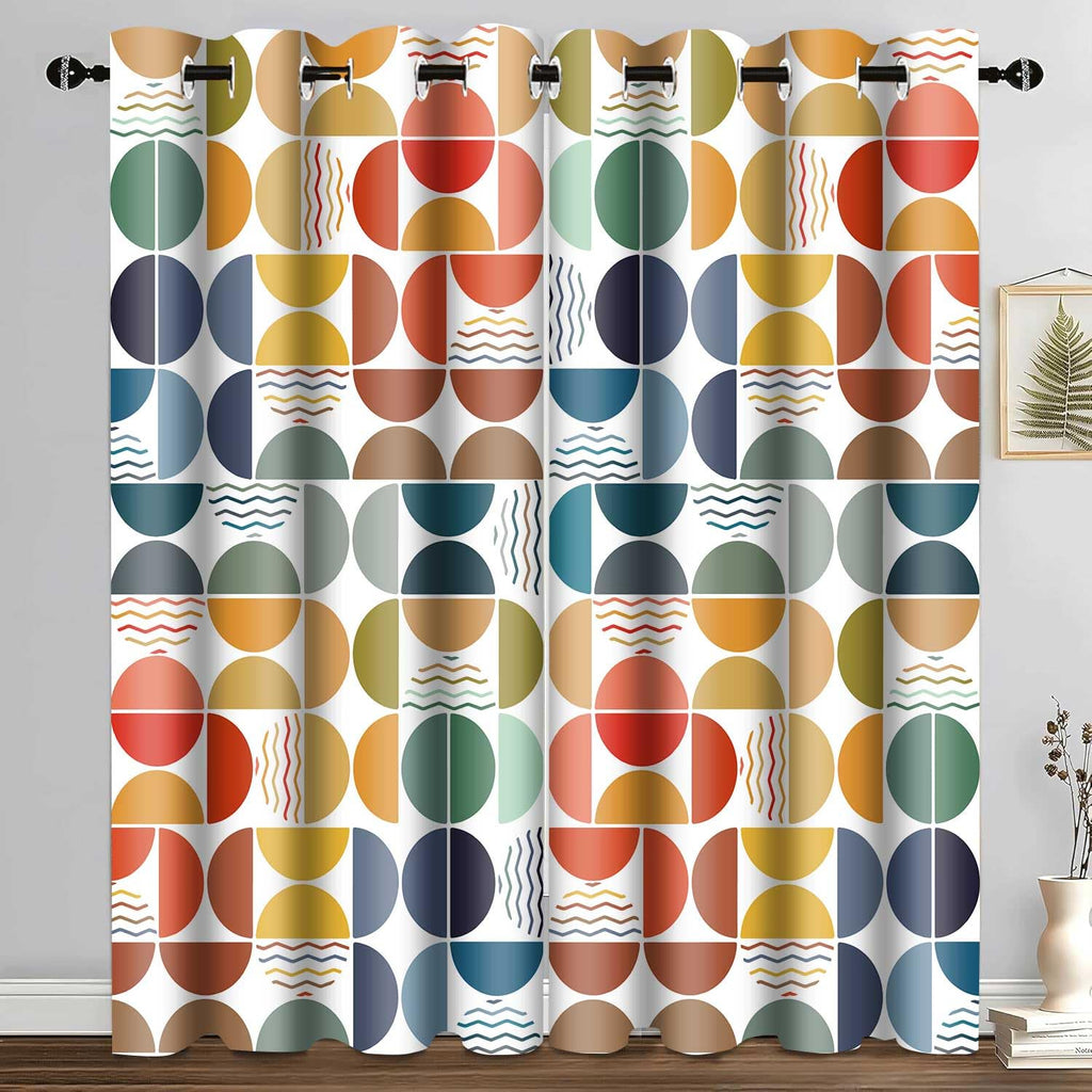 Mid Century Colorful Curtains Geometric Abstract, Modern Boho, 42x63in