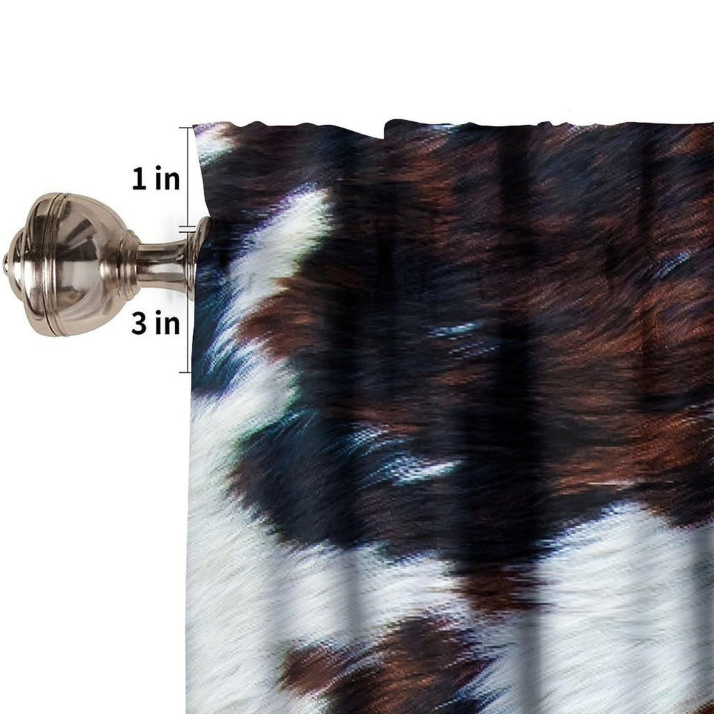 Farmhouse Cowhide Valance, Abstract Brown White Cow Fur Western Animal Skin Print Blackout Short Window Curtain