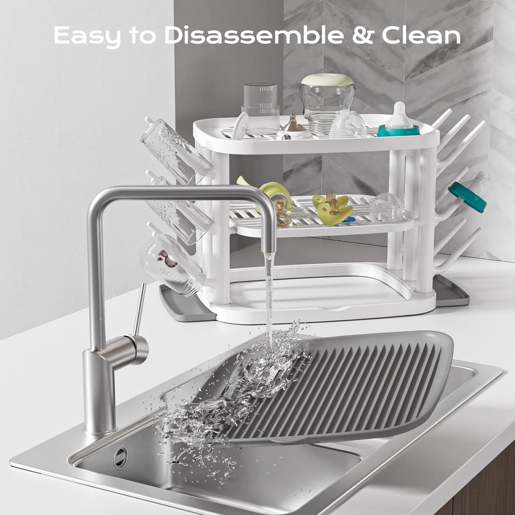 Baby Bottle Drying Rack,3-Tier Large Capacity Countertop Organizer with 360° Ventilation, Removable Drip Tray