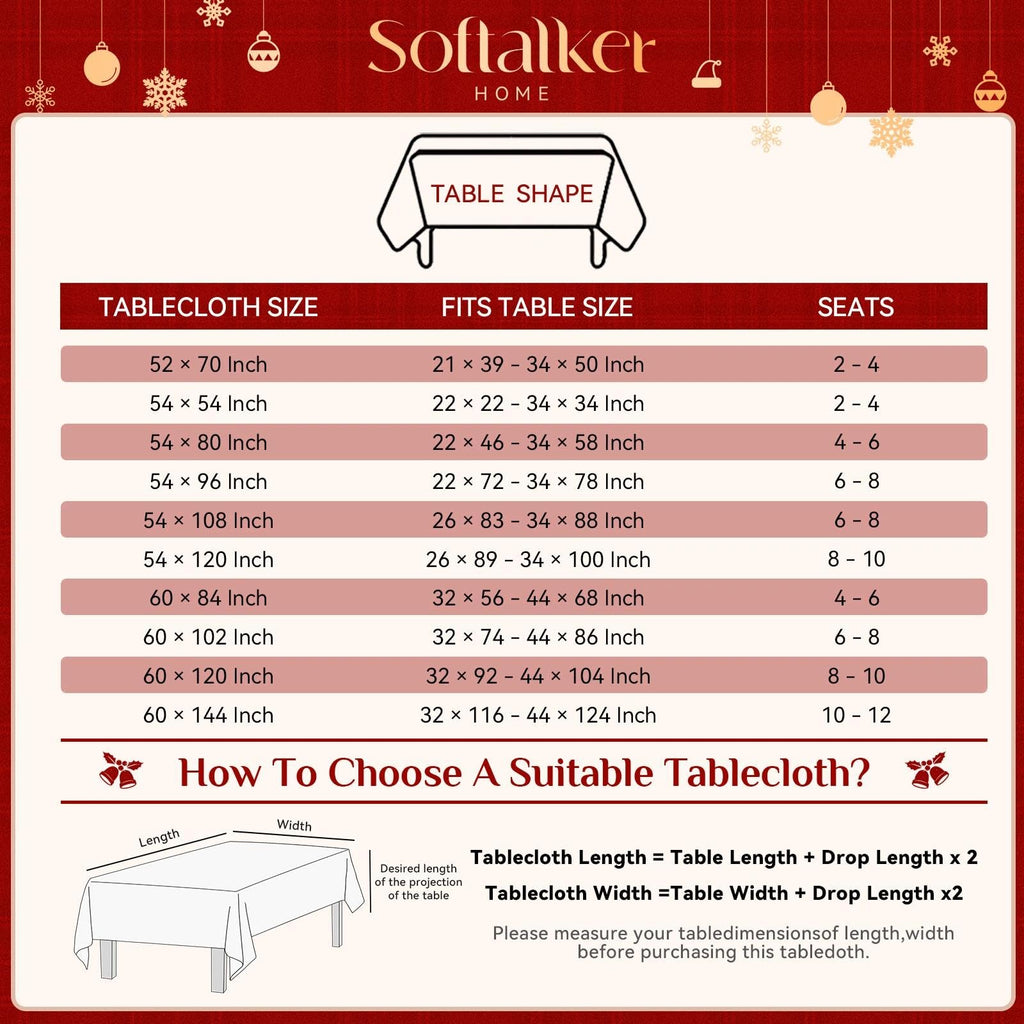 Christmas Checkered Tablecloth Rectangle, Red, 54 x 80 Inch, 6ft