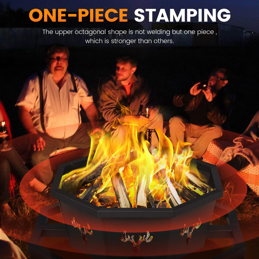 35 Inch Octagonal Outdoor Fire Pit, Fire Pits for Outside Wood Burning Fire Pit, Firepit, Firepits for Outside
