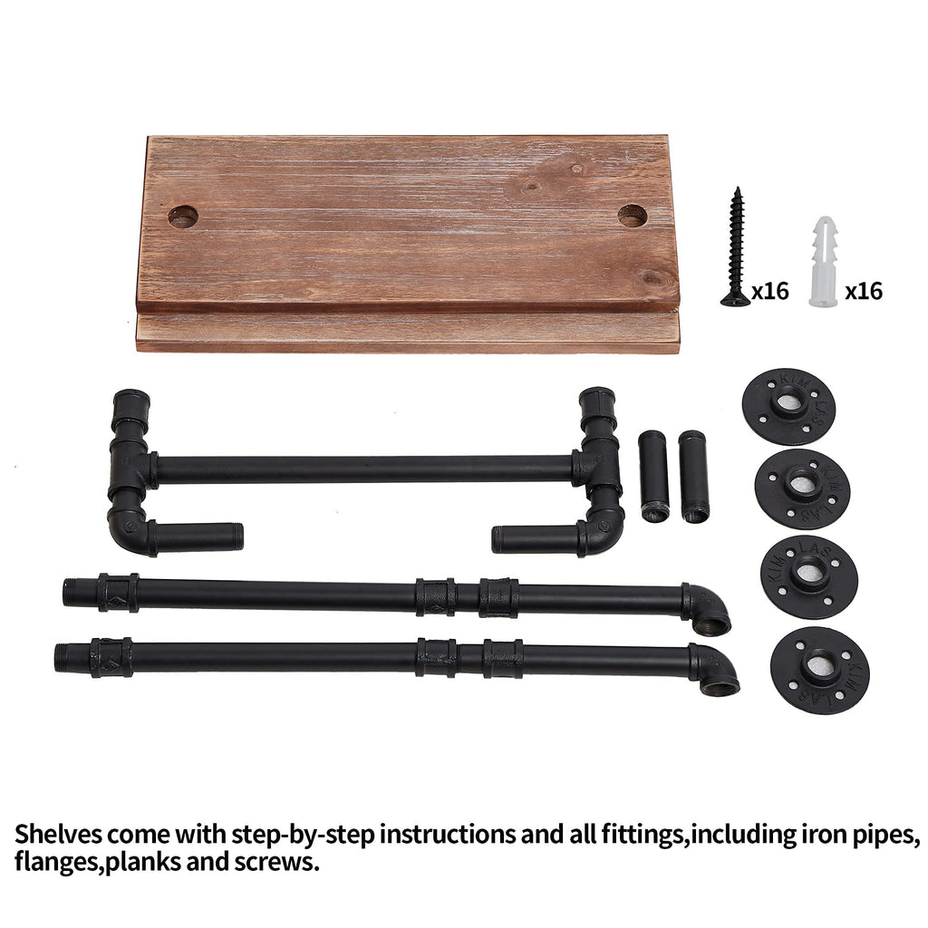 Solid Wood Industrial Pipe Floating Shelves Bathroom Pipe Shelving