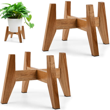 Wooden Plant Stand Indoor, Acacia Wood Mid Century Planter Stand, 2 Pack