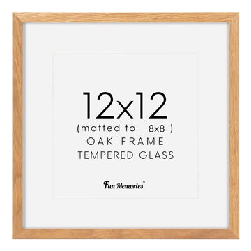 12x12 Picture Frame, Solid Oak Wood 12"x12" Photo Frame for Wall, 12 x 12 Frame Matted to 8 x 8, Square 12x12 Frame