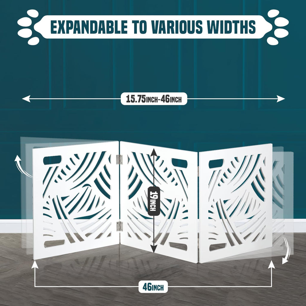 Freestanding Dog Gate Expandable Decorative Wooden Fence for Small to Medium Pet Dogs, Barrier for Stairs, Doorways