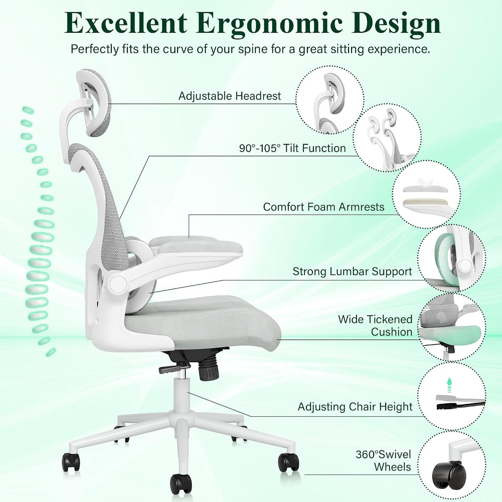 Ergonomic Office Chair, Comfy Mesh Desk Chair, High Back Computer Gaming Chairs with Adjustable Lumbar Support