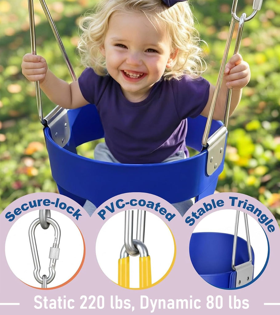 High Back Full Bucket, Toddler Swing with Coated Chains & Triangle Dip Pinch Protection for Safety, Baby Swing