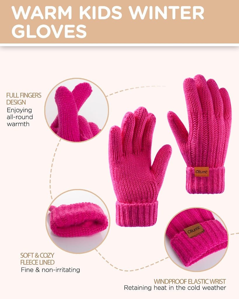 Kids Winter Hat Gloves Scarf Set, Knit Neck Warmer for Boys Girls Beanie & Mittens with 2 Sizes ( & )
