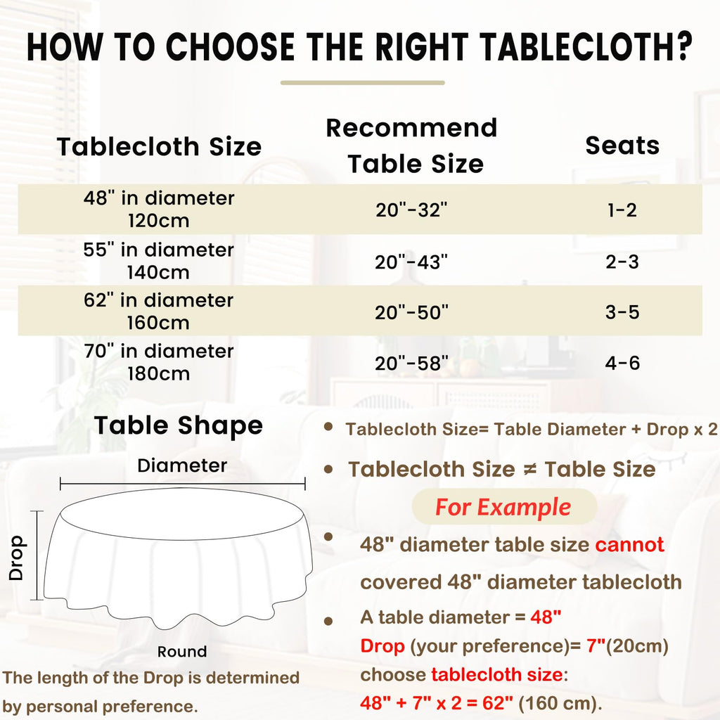 Heavy Weight Round Tablecloth, Decorative Solid Color Table Cover, Cotton Linen Table Cloth Dining Home Tabletop