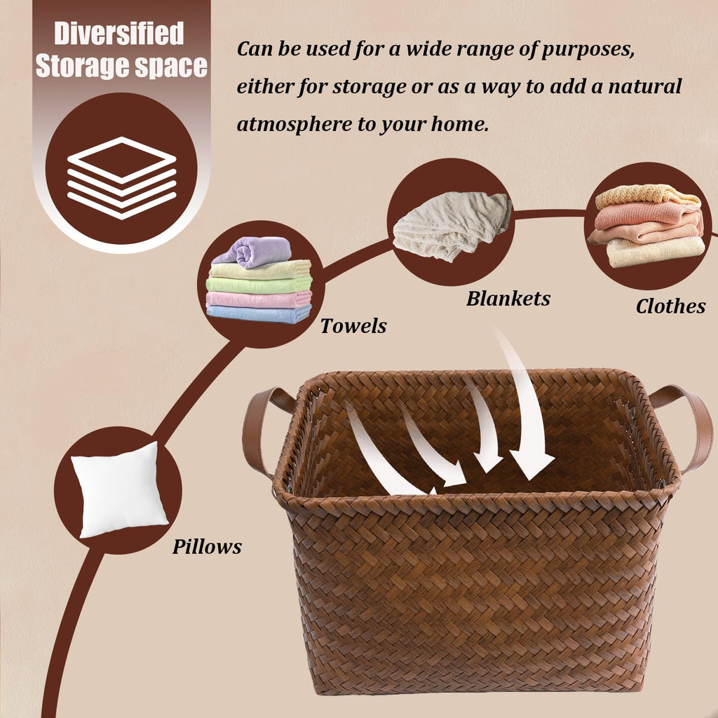 Handwoven Wicker Storage Baskets, Pack of 4, Brown