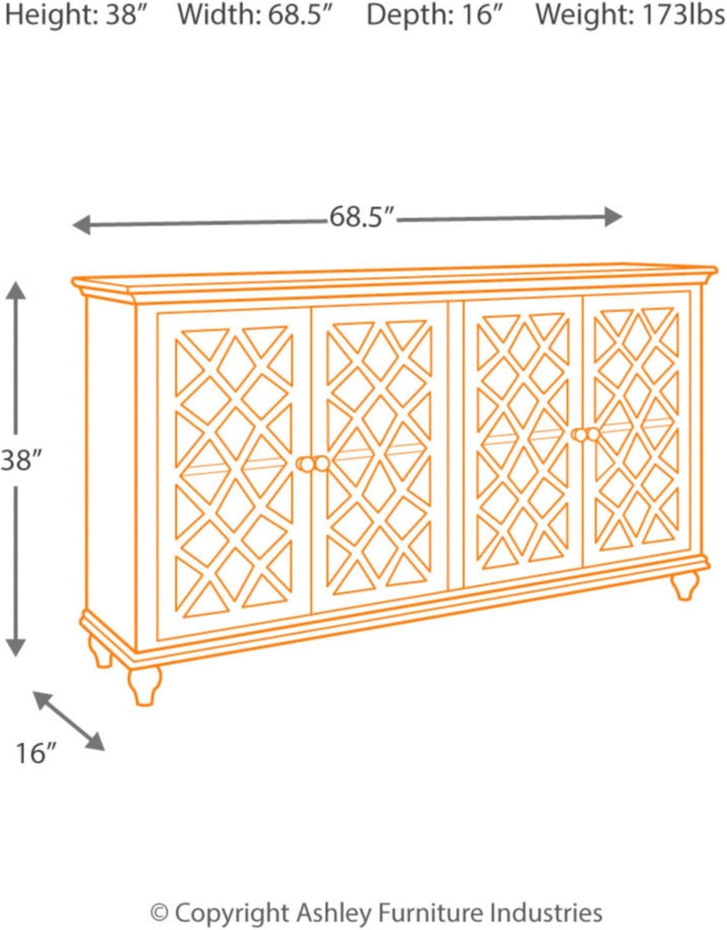 Mirimyn Vintage 69" 4-Door Accent Cabinet with Mirrored Glass and 2 Adjustable Shelves, Antique Blue
