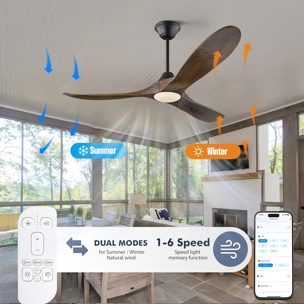 52 Inch Smart Ceiling Fan with Lights, Outdoor Ceiling Fans for Patios Damp Rated