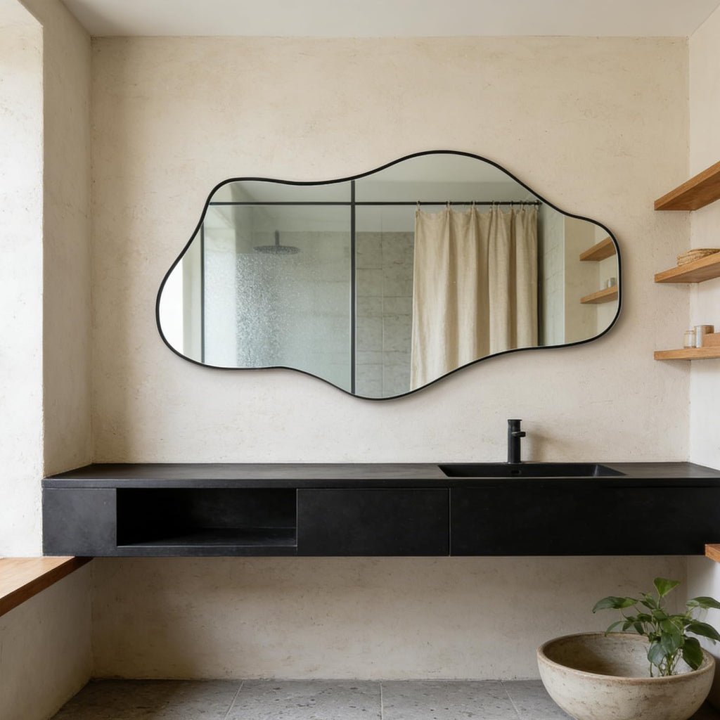 Irregular Mirror, 47.2"x23" Large Asymmetrical Wall Mirror, Odd Shaped Mirrors, Modern Abstract Frameless Mirrors