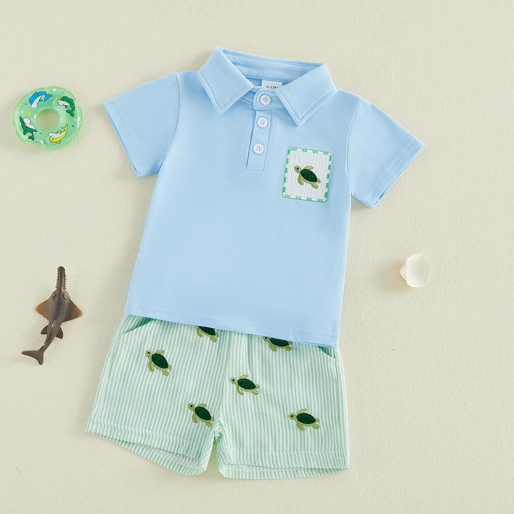 Toddler Baby Boy Summer Clothes Short Sleeve Collared Shirts and Shorts Set with Pockets 2 Piece Outfit