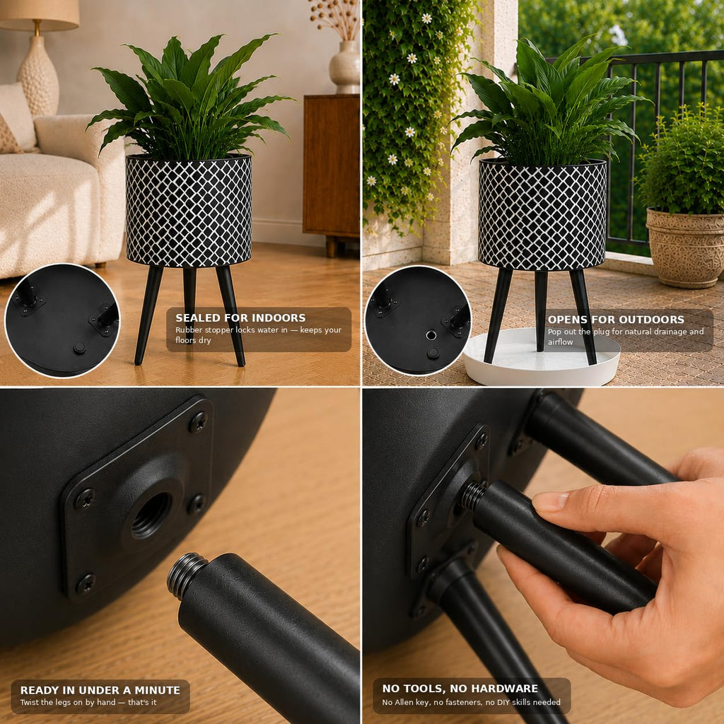 Metal Plant Pots with Legs Set of 2 Standing Planter Tripod