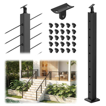 36" Stair Cable Railing Post for 25-35° Stairs, Surface Mount Adjustable Top Stair Post, Cable Railing Kits for Deck