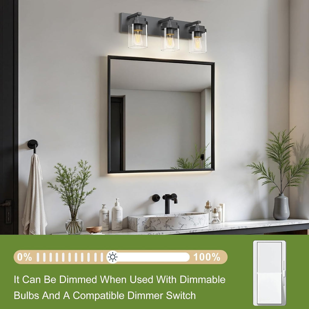 Black Bathroom Light Fixtures, 3 Lights Bathroom Lighting Fixtures Over Mirror, Square Design & Rectangle Large