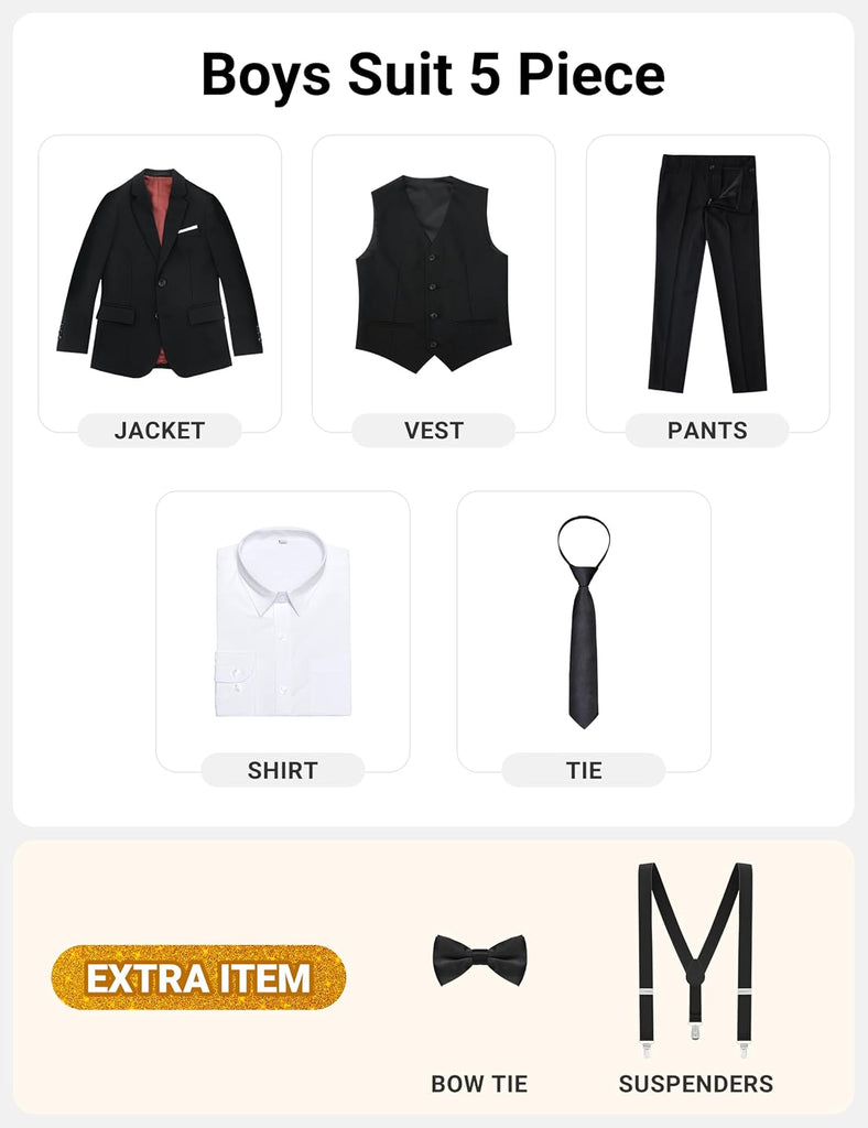Boys Suit Piece & Piece Tuxedo for Kids with Suspenders