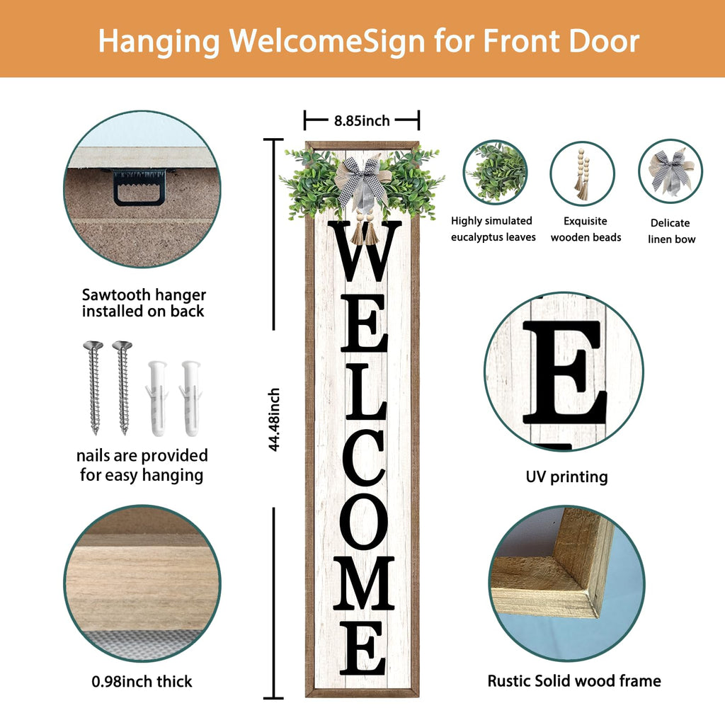 Welcome Sign for Front porch Standing 45"X9" Wood White