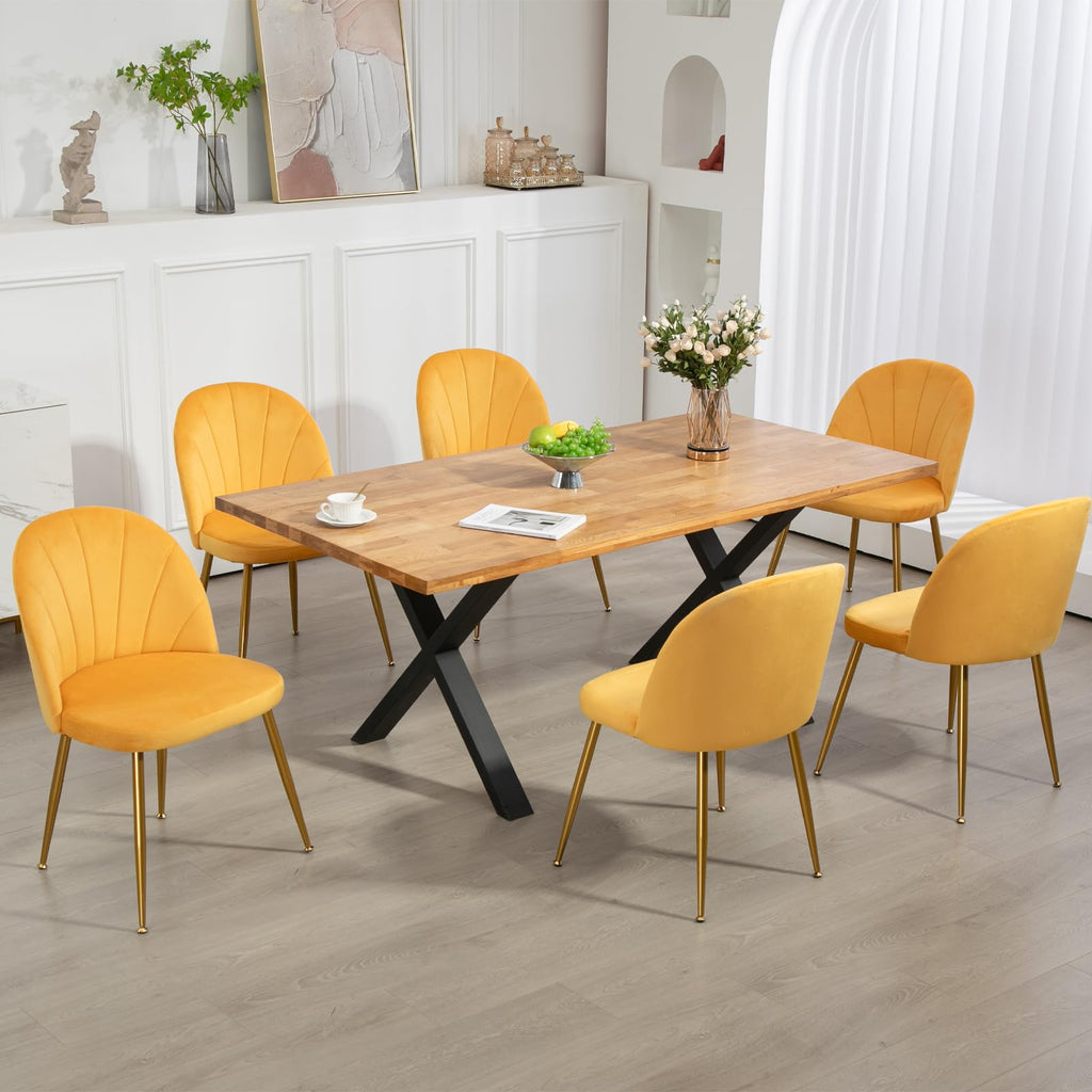 Velvet Dining Chairs Set of 6, Upholstered Mid Century Modern Dining Chairs, Armless Accent Chair with Metal Gold