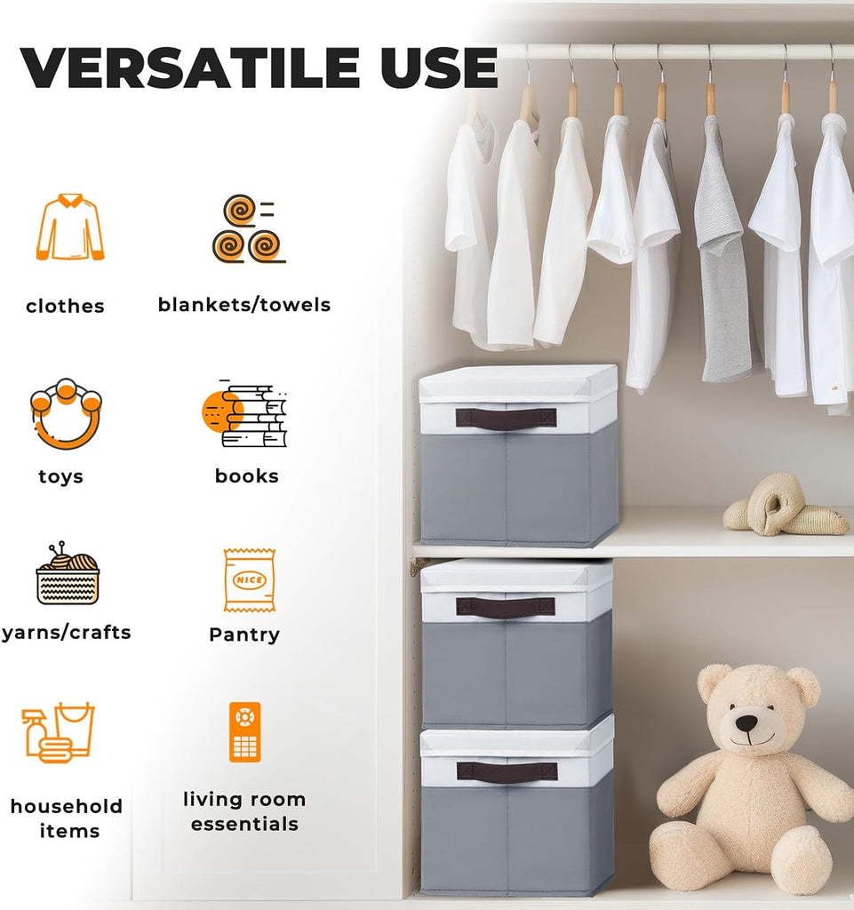 8 Pack Closet Storage Bins with Lids - Stackable Storage Baskets for Organizing Clothes Toys Blankets - Odorless for