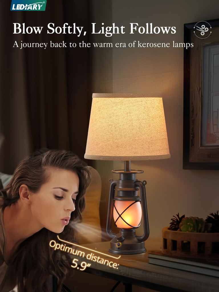 18.72" Farmhouse LED Lantern Flickering Flame Table Lamps Set of 2