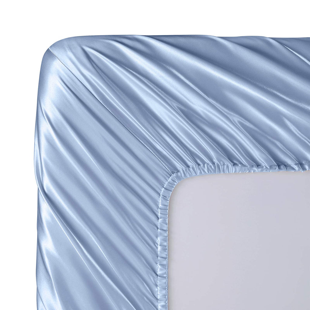 22 Momme Mulberry Silk Fitted Sheet Only, Premium Silk Bottom Sheet with 14-18" Deep Pocket, Light Blue