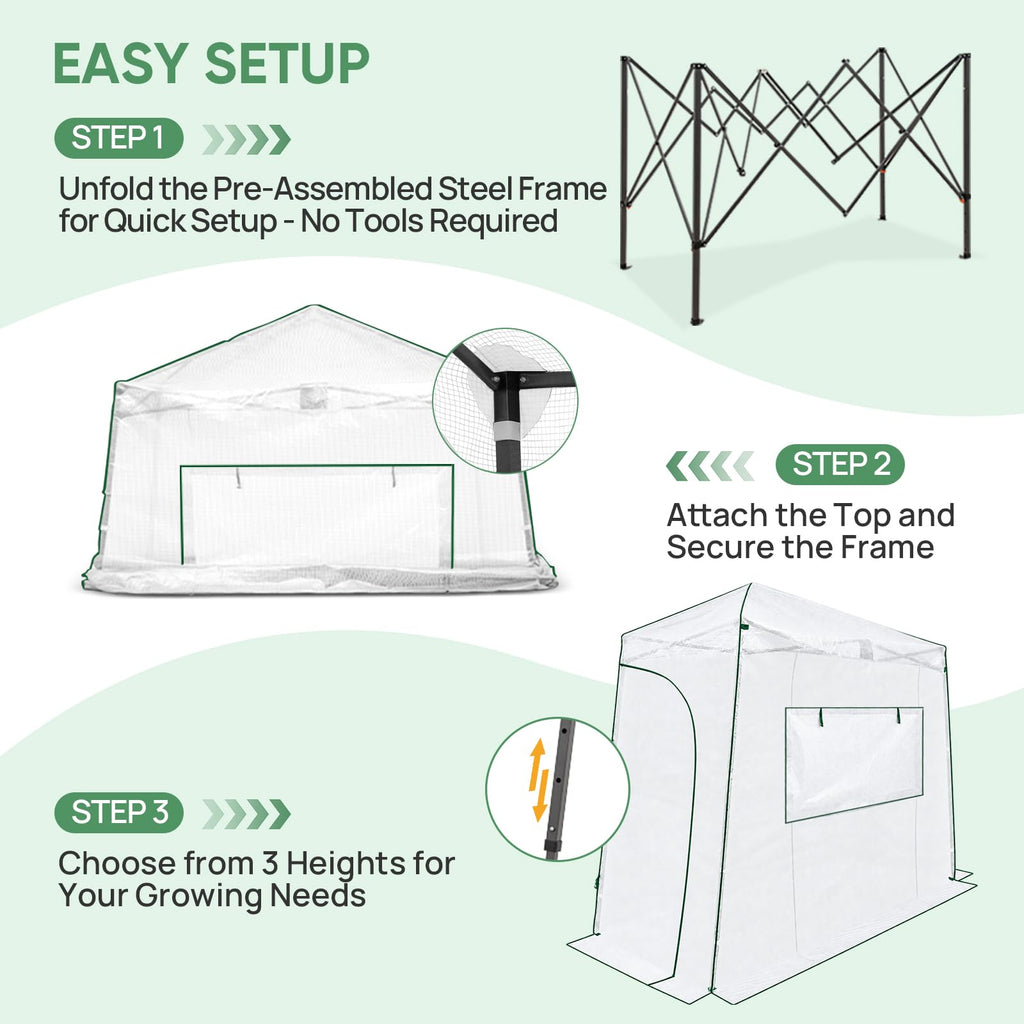 9x4 Easy Setup Pop Up Greenhouse, Lean-to Design, Clear/White